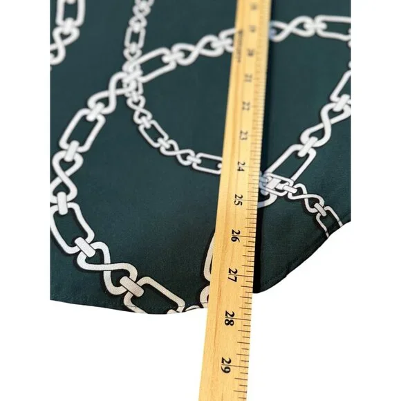 Ann Taylor Elegant Top XS Green White Chain Luxury Print Blouse Short Sleeve - Picture 7 of 11